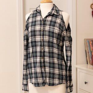 TOPSHOP Cold Shoulder Cut Out Flannel Button Down Shirt